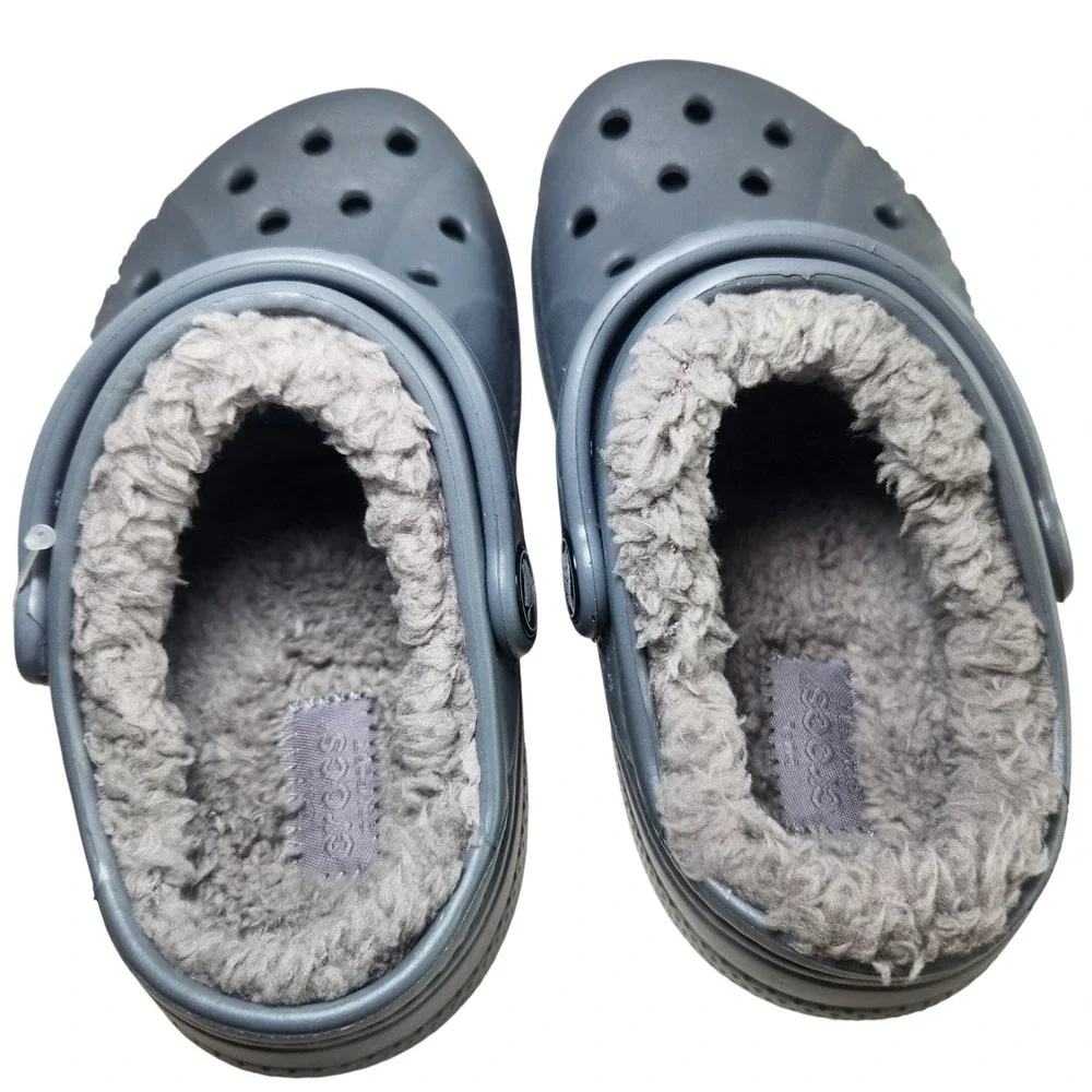 CROCS fuzzy-lined Clogs Childs‎ 10 C10 Gray Kids Youth Toddler NEW